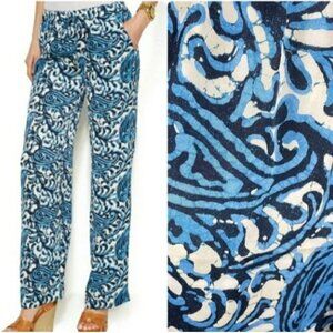 Michael Michael Kors Womens Wide Leg Pants‎ Size 8 Satin Palazzo Paisley Blue